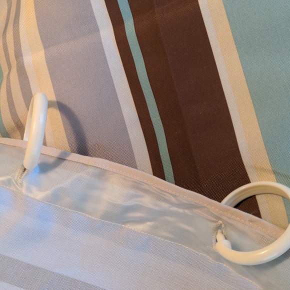 Shower Curtain Striped with Blue Gray Yellow Brown and Tan 100% Polyester - Picture 3 of 3